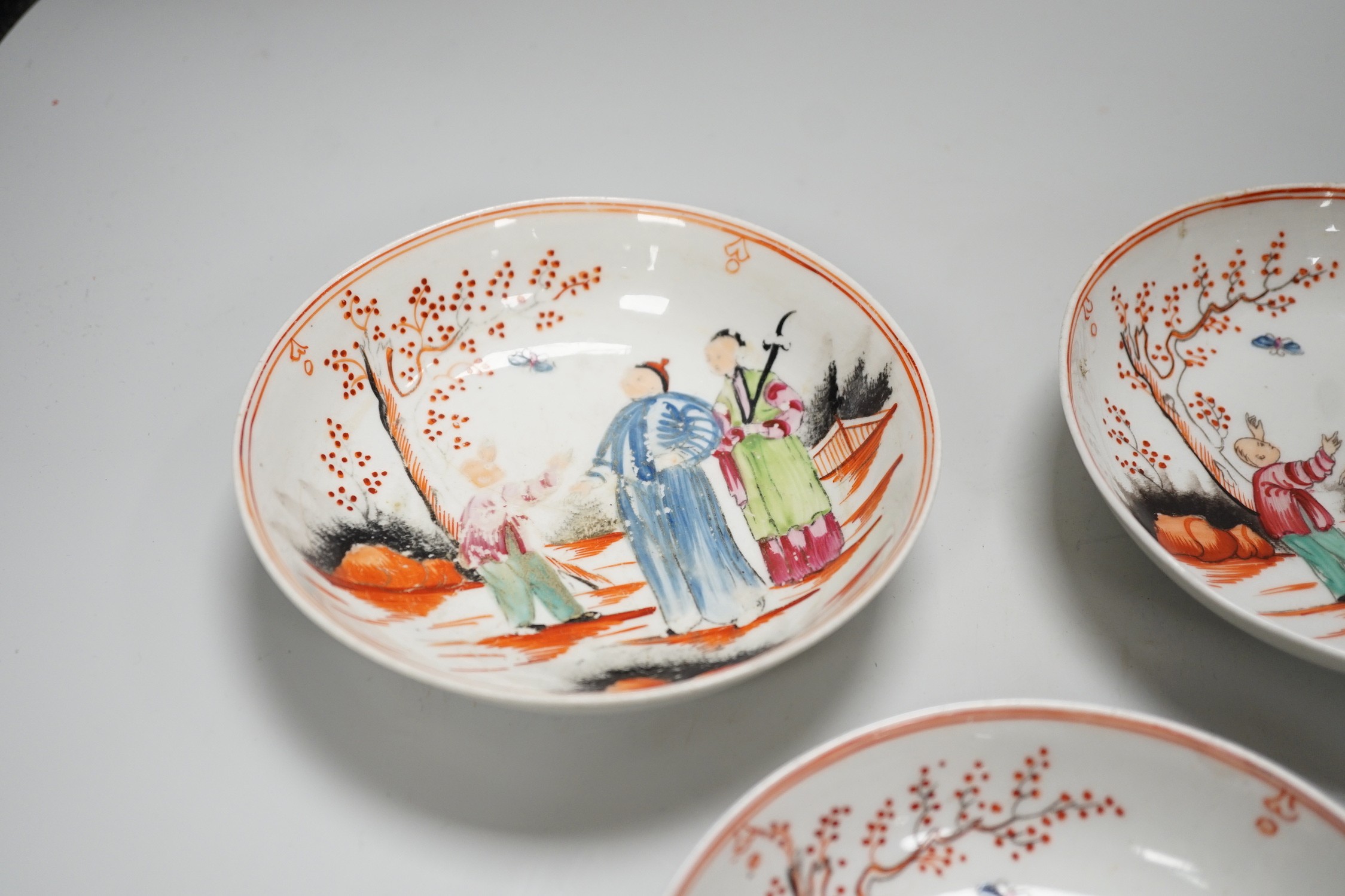 A group of New Hall porcelain boy and butterfly pattern 421 teawares, c.1800
